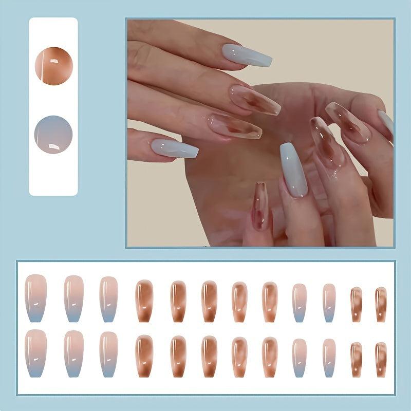 24 Pcs Spring Summer Press On Nails Glossy Acrylic Manicure