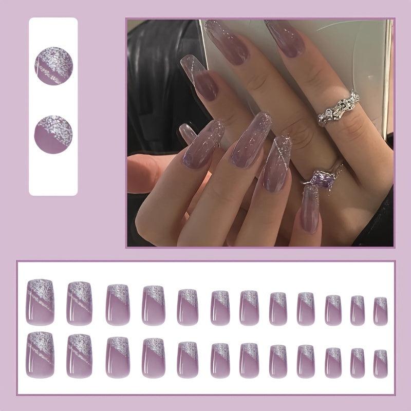 24 Pcs Spring Summer Press On Nails Glossy Acrylic Manicure
