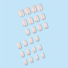 24pcs Silvery Glitter French Tip Press On False Nails Pink Square Medium