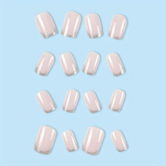 24pcs Silvery Glitter French Tip Press On False Nails Pink Square Medium