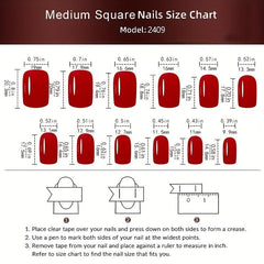 24pcs Silvery Glitter French Tip Press On False Nails Pink Square Medium