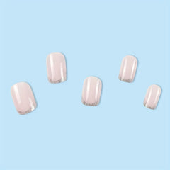 24pcs Silvery Glitter French Tip Press On False Nails Pink Square Medium