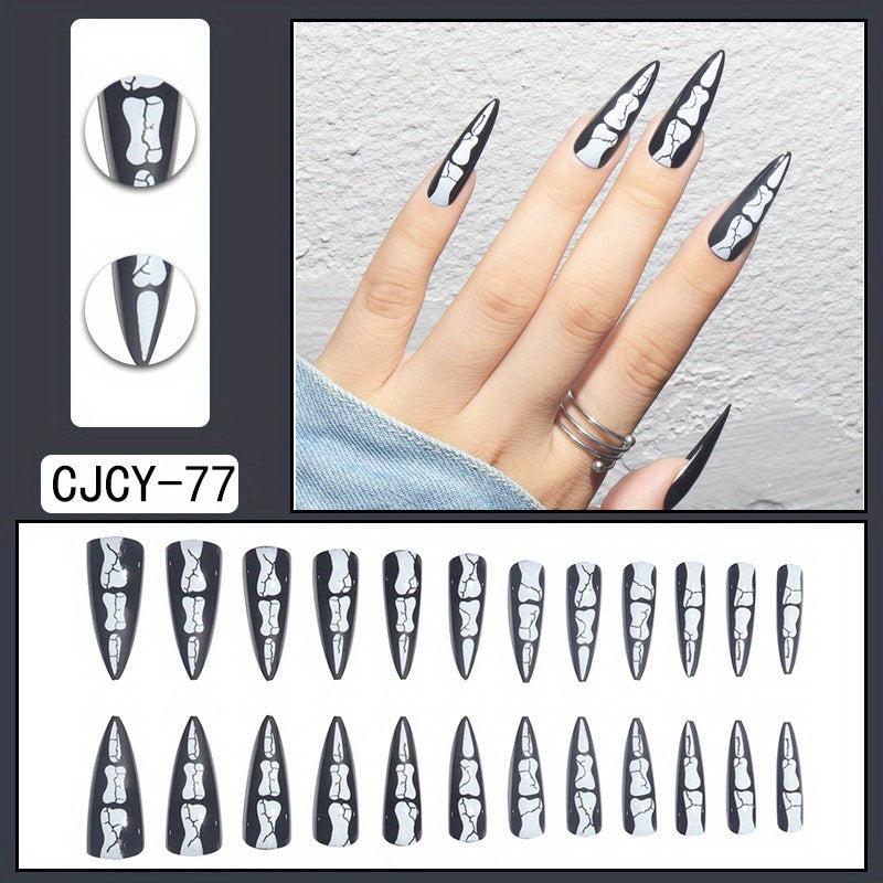 24pcs Gradient Plaid Butterfly Leaves Press On Nails Glossy Full Cover