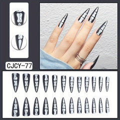 24pcs Gradient Plaid Butterfly Leaves Press On Nails Glossy Full Cover