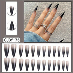 24pcs Gradient Plaid Butterfly Leaves Press On Nails Glossy Full Cover