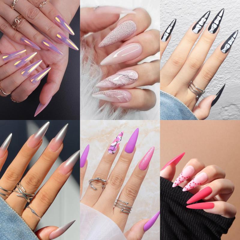 24pcs Gradient Plaid Butterfly Leaves Press On Nails Glossy Full Cover