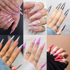 24pcs Gradient Plaid Butterfly Leaves Press On Nails Glossy Full Cover