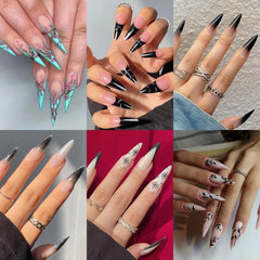 24pcs Gradient Plaid Butterfly Leaves Press On Nails Glossy Full Cover