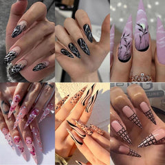 24pcs Gradient Plaid Butterfly Leaves Press On Nails Glossy Full Cover