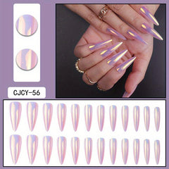 24pcs Gradient Plaid Butterfly Leaves Press On Nails Glossy Full Cover