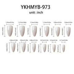 24 French Tips Matte Almond Press On Nails with Golden Lines - Medium Length