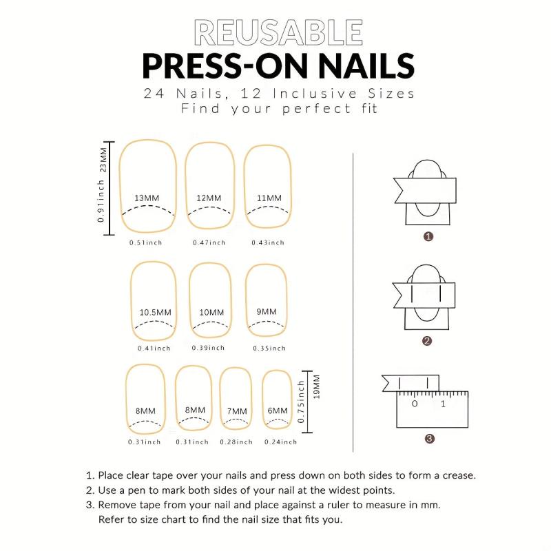 24pcs Flower Press On Nails Glitter Medium Length False Nails for Women