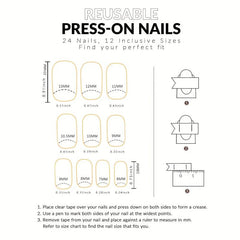 24pcs Flower Press On Nails Glitter Medium Length False Nails for Women