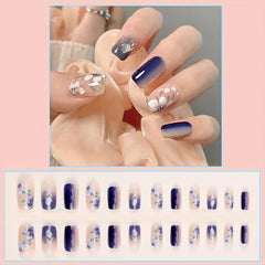 24pcs Flower Press On Nails Glitter Medium Length False Nails for Women