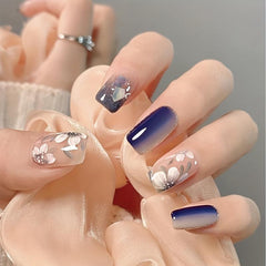 24pcs Flower Press On Nails Glitter Medium Length False Nails for Women