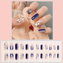 24pcs Flower Press On Nails Glitter Medium Length False Nails for Women