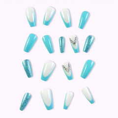 24pcs Green Square Press On Nails Glitter Rhinestone False Nails