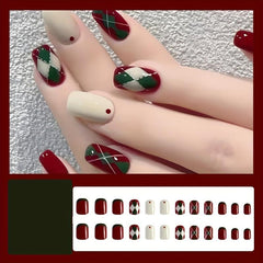 24pcs Christmas French Wine Red Glossy Press On Nails Short Square Designs
