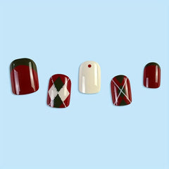 24pcs Christmas French Wine Red Glossy Press On Nails Short Square Designs