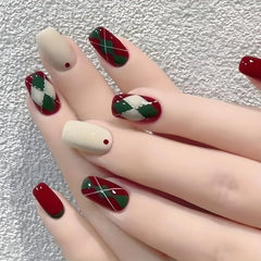 24pcs Christmas French Wine Red Glossy Press On Nails Short Square Designs