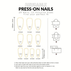 24pcs Rainbow Heart Cloud Press On Nails Glossy Pink False Nails for Women