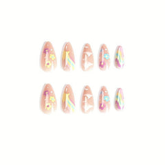 24pcs Glossy Rainbow Flower Press On Nails Full Cover Medium Almond False Nails