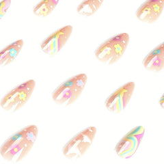 24pcs Glossy Rainbow Flower Press On Nails Full Cover Medium Almond False Nails
