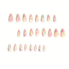 24pcs Glossy Rainbow Flower Press On Nails Full Cover Medium Almond False Nails
