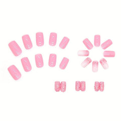 24pcs Pink Ombre Bling Sequins Coffin Press On Nails for Women