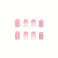 24pcs Pink Ombre Bling Sequins Coffin Press On Nails for Women