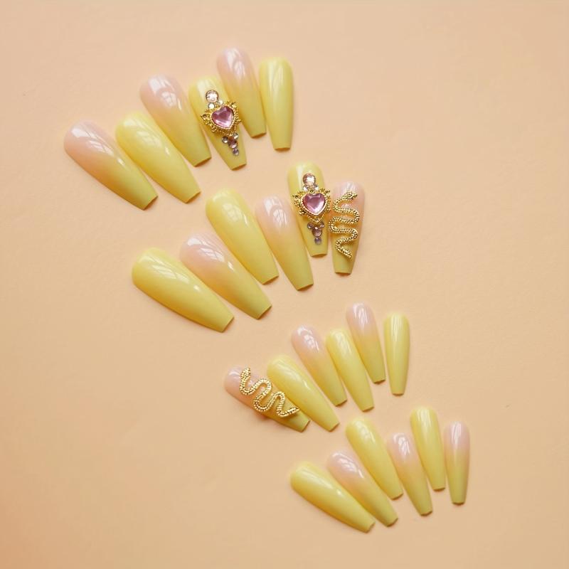 Gradient Green Coffin Press On Nails with 3D Snake Rhinestones