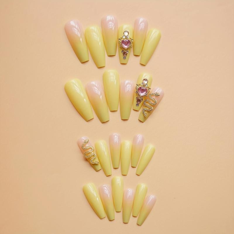 Gradient Green Coffin Press On Nails with 3D Snake Rhinestones