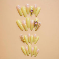 Gradient Green Coffin Press On Nails with 3D Snake Rhinestones