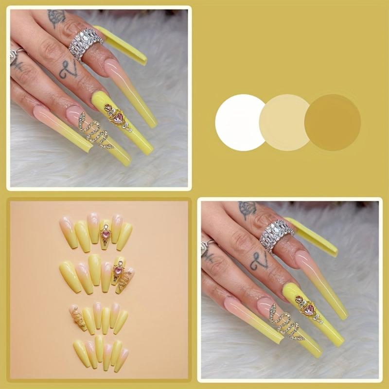 Gradient Green Coffin Press On Nails with 3D Snake Rhinestones