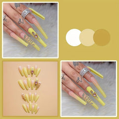 Gradient Green Coffin Press On Nails with 3D Snake Rhinestones