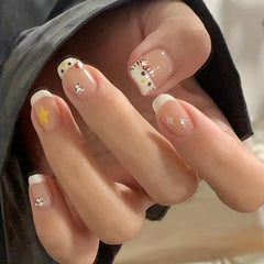 Flower Cat Ballet Press On Nails Rhinestone Set