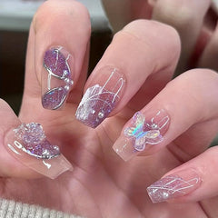Flower Cat Ballet Press On Nails Rhinestone Set
