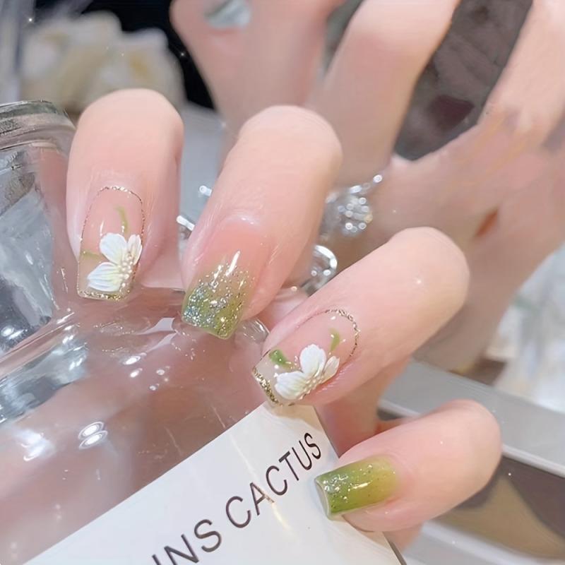 Flower Cat Ballet Press On Nails Rhinestone Set