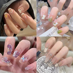 Flower Cat Ballet Press On Nails Rhinestone Set