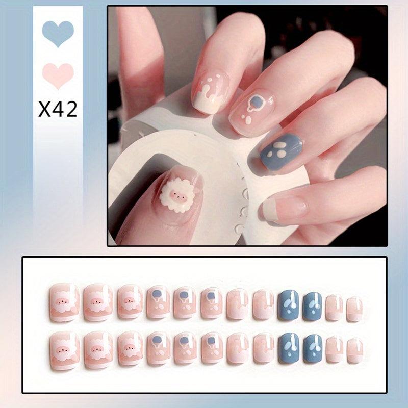 24pcs Press On Nails Short Ballet False Nails French Tip Full Cover Nude Nail