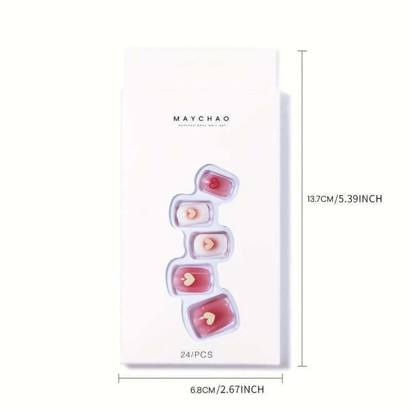24pcs Press On Nails Short Ballet False Nails French Tip Full Cover Nude Nail