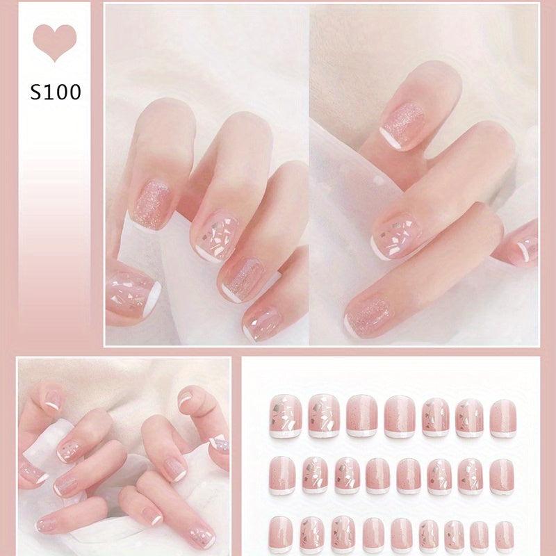 24pcs Press On Nails Short Ballet False Nails French Tip Full Cover Nude Nail