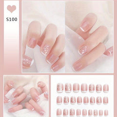 24pcs Press On Nails Short Ballet False Nails French Tip Full Cover Nude Nail
