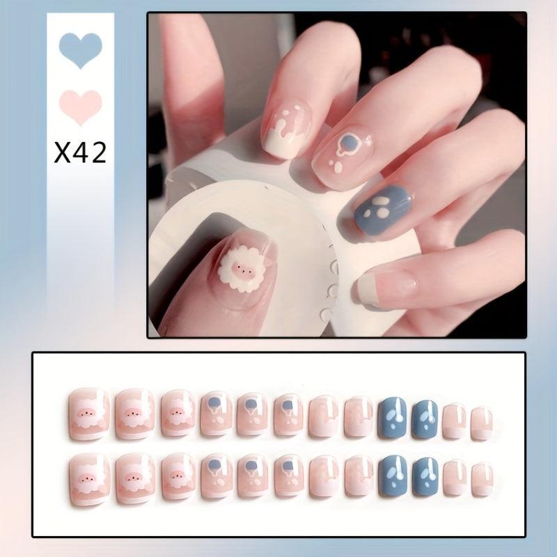 24pcs Press On Nails Short Ballet False Nails French Tip Full Cover Nude Nail