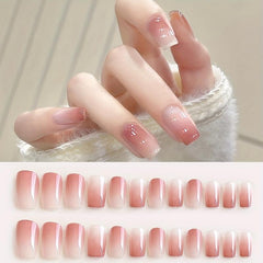 24pcs Press On Nails Short Ballet False Nails French Tip Full Cover Nude Nail