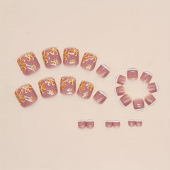 24pcs Orange Yellow Glossy French Tip Press On Toenails for Women and Girls
