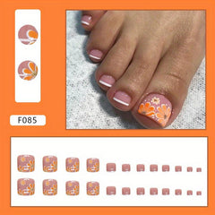 24pcs Orange Yellow Glossy French Tip Press On Toenails for Women and Girls