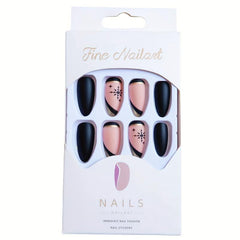 Snowflake Star Almond Shape Press On Nails Golden Line Matte Full Cover