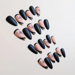Snowflake Star Almond Shape Press On Nails Golden Line Matte Full Cover