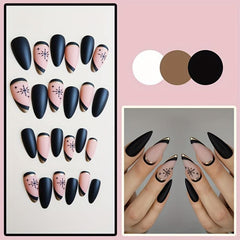 Snowflake Star Almond Shape Press On Nails Golden Line Matte Full Cover